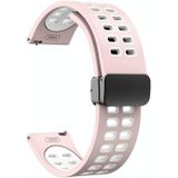20 mm dubbele rij gat opvouwbare zwarte gesp tweekleurige siliconen horlogeband (roze wit)