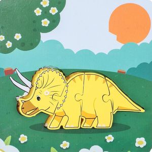 2 PCS Houten 3D Stereo DinosaurUs Puzzel Kinderen Educatieve Vroeg Onderwijs Speelgoed (Triceratops)