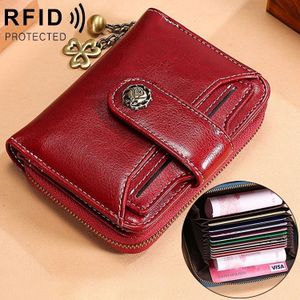3522 korte anti-magnetische RFID portemonnee multifunctionele portemonnee voor dames  met kaartsleuven (rood)