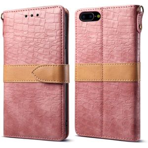 iPhone 7 Plus & 8 Plus horizontaal Tweekleurig krokodil structuur PU leren Flip Hoesje met houder  grote draagriem en opbergruimte voor pinpassen (roze)