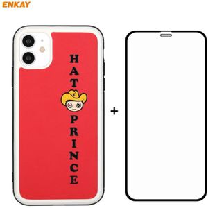 Voor iPhone 11 Hat-Prince ENKAY ENK-PC0462 Cartoon Serie PU Leather + PC Hard Slim Case Shockproof Cover & 0 26mm 9H 2.5D Full Glue Full Coverage Tempered Glass Protector Film(Red)