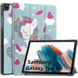 Voor Samsung Galaxy Tab A9 Custer Painted 3-voudige houder Smart lederen tablethoes (Unicorn)