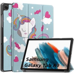 Voor Samsung Galaxy Tab A9 Custer Painted 3-voudige houder Smart lederen tablethoes (Unicorn)