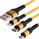 Micro USB/8 pin/type-C naar USB High Speed Weave oplaadkabel (geel)