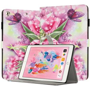 Voor iPad Air / Air 2 / 9.7 2017 / 2018 Geverfd lederen Smart Tablet Case (Rose Butterfly)