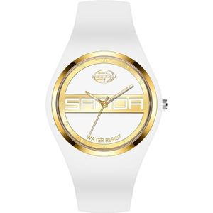 Sanda 6077 Simple Icon Round Dial Dames Siliconen Strap Quartz horloge (wit goud Dual Mark)