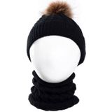 Gebreide warme ronde machinedop beschermt oormuts baby winterhoeden caps + sjaal pakken (zwart)