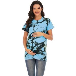 Zwangerschapsslijtage met gedrukte ronde t-shirt met korte mouwen (Kleur: Blauw Maat: S)