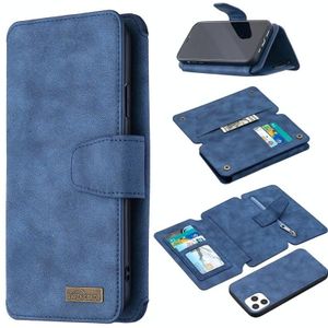 Afneembare Frosted Magnetic Horizontal Flip Leather Case met Kaartslots & Houder & Rits portemonnee & fotolijst voor iPhone 12 / 12 Pro(Blauw)
