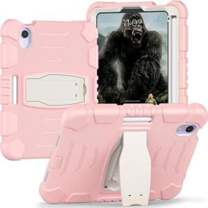 3-laags beveiligingsscherm Frame + PC + Siliconen Schokbestendig Combinatie Case met Houder voor iPad Mini 6 (Kersenbloesems Roze)