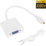 Full HD 1080P Micro HDMI mannetje naar VGA vrouwtje Video Adapter Kabel met Audio Kabel  Lengte: 22cm wit