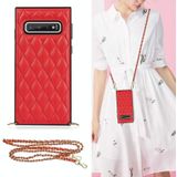 Voor Samsung Galaxy S10 Elegant Rhombic Pattern Microfiber Leather + TPU Shockproof Case met Crossbody Strap Chain