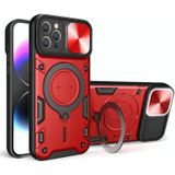 Voor iPhone 11 Pro CD Textuur Sliding Camshield Magnetische Houder Telefoon Case(Rood)