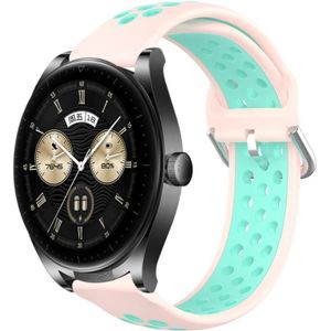 Voor Huawei horlogeknoppen 22 mm geperforeerde ademende sport siliconen horlogeband (roze + watereend)