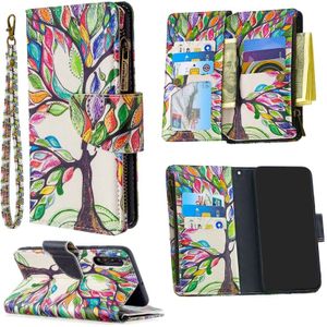 Voor Samsung Galaxy A50 Gekleurd tekenpatroon Rits Horizontale Flip Lederen case met Holder & Card Slots & Wallet(Tree)