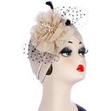 Lente en herfst Bloemen Dots Mesh Turban Hat Wrap Hat (Beige)