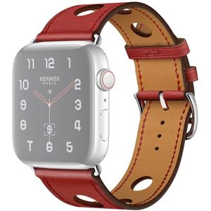 Voor Apple Watch Series 5 & 4 44mm / 3 & 2 & 1 42mm Leder Drie gaten vervangende band horlogeband(rood)