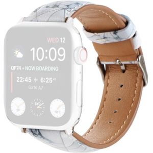 Marmeren etnische stijl bedrukte lederen horlogeband voor Apple Watch Series 6 & se & 5 & 4 40mm / 3 & 2 & 1 38mm (marmer wit)