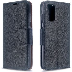 For Galaxy S20 Litchi Texture Pure Color Horizontal Flip PU Leather Case with Holder & Card Slots & Wallet & Lanyard(Black)