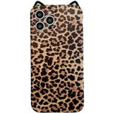 Cat Ear Leopard Print TPU Straight Edge Protective Case with Lanyard For iPhone 11 Pro(Brown)