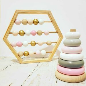 Natuurlijke houten Abacus kralen ambachtelijke baby vroege leren educatieve speelgoed baby kamer decor (Macaron)