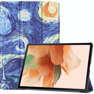 Voor Samsung Galaxy Tab S7 Lite T730 / T735 Custer Geschilderd PU-lederen tas met slaap / wake-up functie en 3-voudige houder