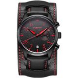 Ochstin 7228 Multifunctioneel zakelijk lederen polspols waterdicht quartz horloge (zwart + rood)