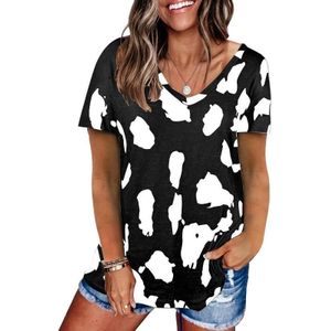 Luipaard textuur afdrukken losse korte mouw T-shirt voor dames (kleur: zwart Maat: M)