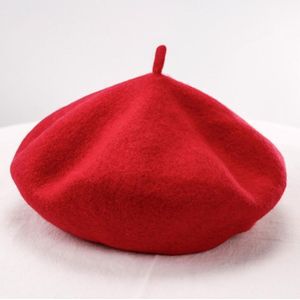 Vrouwen wol Vintage effen kleur Berets Cap (rood)