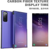 Voor Samsung Galaxy S20 Fe Koolstofvezel Textuur Bekijk tijd Horizontale Flip Leren Case met Houder & Touch Call Display ID