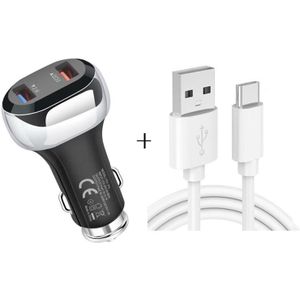 YSY-312 2 in 1 18W Draagbare QC3.0 Dubbele USB Autolader + 1m 3A USB aan USB-C/Type-C Gegevenskabelreeks (Zwart)