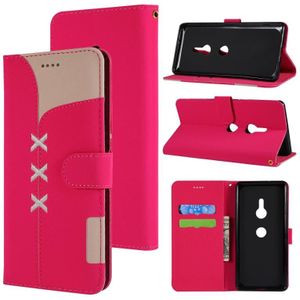 Stof stiksels borduurwerk horizontale Flip lederen draagtas met houder & kaartsleuven & portemonnee voor Sony Xperia Z3 (Rose rood)
