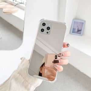 Tpu + acryl vier drop luxe plating spiegel telefoon case cover voor iPhone 13 mini