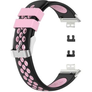 Voor Huawei Watch Fit 18mm Clasp Style Silicone Twee-kleur Vervanging Strap Watchband (Zwart + Roze)