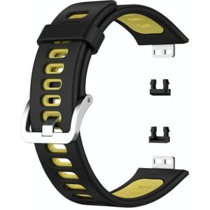 Voor Huawei Watch Fit tweekleurige siliconen vervangende riem watchband (zwart + geel)