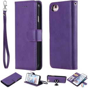 Voor iPhone 6 / 7 / 8 Solid Color Horizontal Flip Protective Case met Houder & Card Slots & Wallet & Photo Frame & Lanyard(Purple)