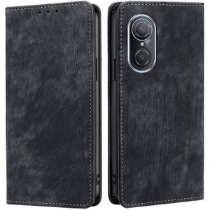 For Huawei Nova 9 SE 4G RFID Anti-theft Brush Magnetic Leather Phone Case(Black)