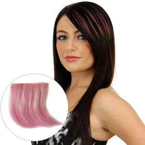 Kleur verloop onzichtbare naadloze haarverlenging pruik stuk recht haar stuk kleur pony haar stuk (roze)