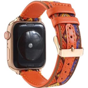 Etnisch lederen horlogeband voor Apple Watch Series 6 & SE & 5 & 4 44mm / 3 & 2 & 1 42mm(Oranje)