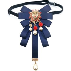 Women Court Style Hartvormige Diamond Peal Bow Tie Broche Kleding Accessoires  Style: Tie Belts Versie(Blauw)