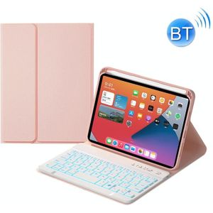 HK006D Square Keys Afneembare Bluetooth Solid Color Toetsenbord Leren Case met Kleurrijke Backlight & Holder voor Ipad Mini 6 (Pink)