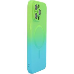 Voor iPhone 14 Pro Max ENKAY Hat-Prince MagSafe Rainbow Gradient siliconen telefoonhoesje met lensfilm (groen blauw)