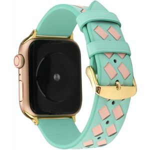 Voor Apple Watch Series 5 & 4 44mm/3 & 2 & 1 42mm geweven patroon lederen band (groen roze)