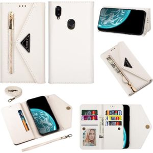 Voor Xiaomi Redmi Note 7 Skin Feel Zipper Horizontale Flip Lederen Case met Holder & Card Slots & Photo Frame & Lanyard & Long Rope(Wit)