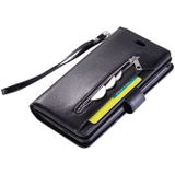 Voor iPhone 8 Plus & 7 Plus Multifunctionele Rits Horizontale Flip Lederen case met Holder & Wallet & 9 Card Slots & Lanyard(Zwart)