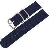 Wasbaar nylon canvas horlogeband  band breedte: 20mm (donkerblauw met zilveren ring gesp)