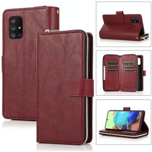 Voor Samsung Galaxy A71 Zipper Wallet Bag Horizontale Flip PU Lederen koffer met Houder & 9 Card Slots & Wallet & Lanyard & Photo Frame (Red Wine)