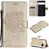 For Google Pixel 6 Pro Tree & Cat Embossed Pattern Horizontal Flip Leather Case with Holder & Card Slots & Wallet & Lanyard(Gold)