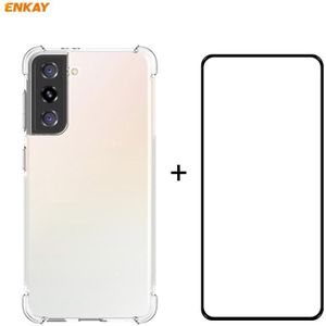 Voor Samsung Galaxy S30+ Hat-Prince ENKAY Clear TPU Shockproof Case Soft Anti-slip Cover + 0.26mm 9H 2.5D Full Glue Full Coverage Tempered Glass Protector Film Support Fingerprint Unlock