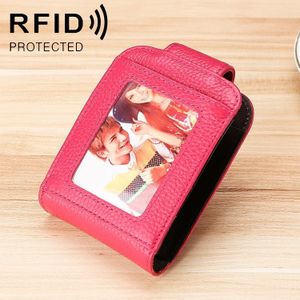 KB189 verticale koeienhuid lederen orgel vorm meerdere kaartsleuven anti-magnetische RFID portemonnee voor dames  met transparant venster (Rose rood)